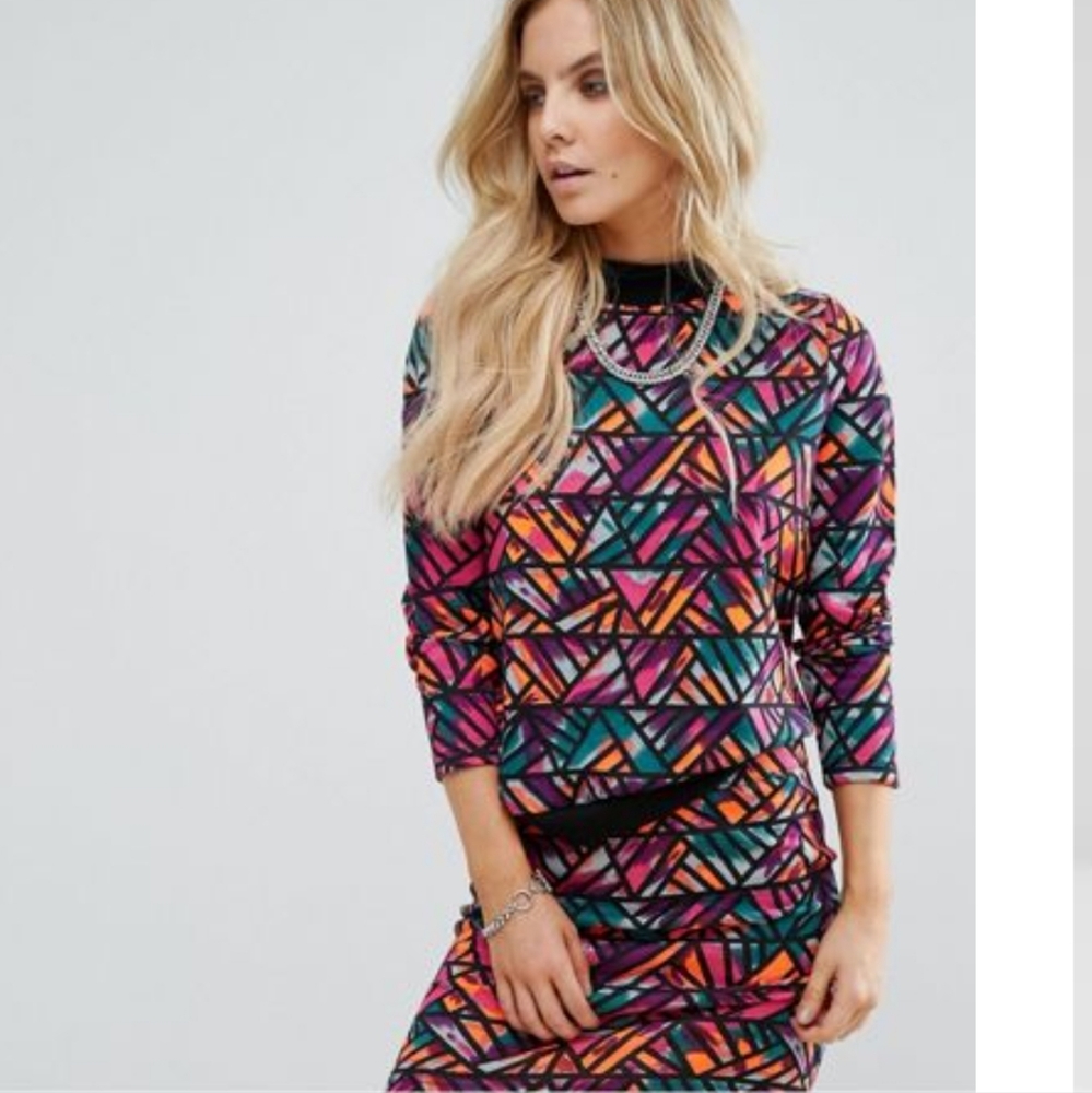 Noisy May Colorful Neon Sweater Skirt Set Large